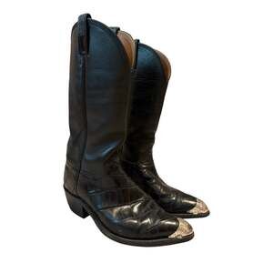 Murga Custom Alligator Leather Cowboy Boots Black Bias Cut Men's 7.5-8.5 Exotic